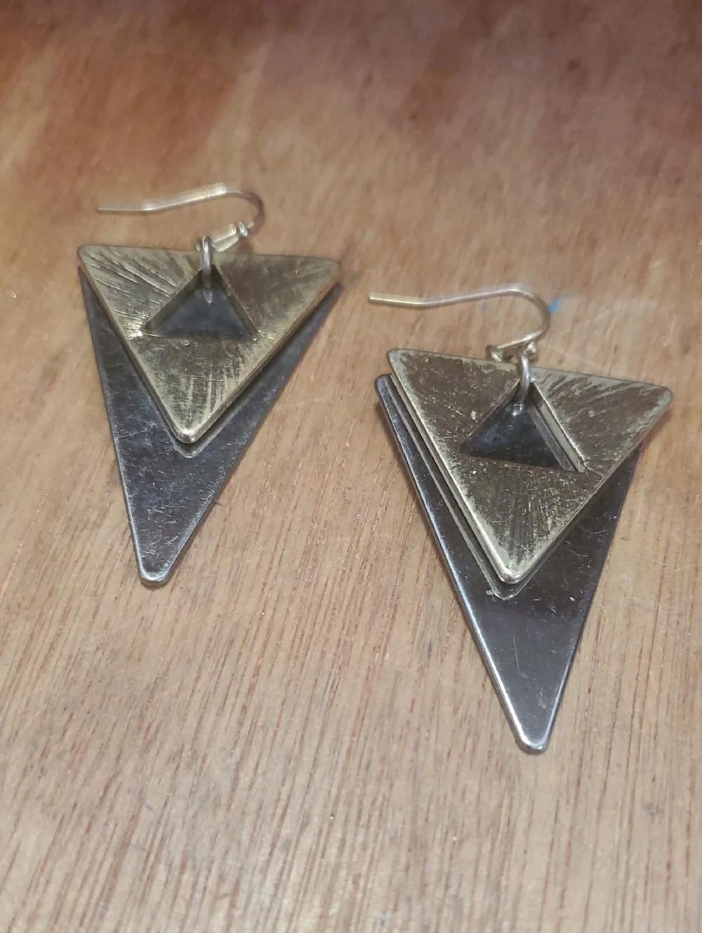 Geometric Gold-Tone Triangle Drop Earrings - D